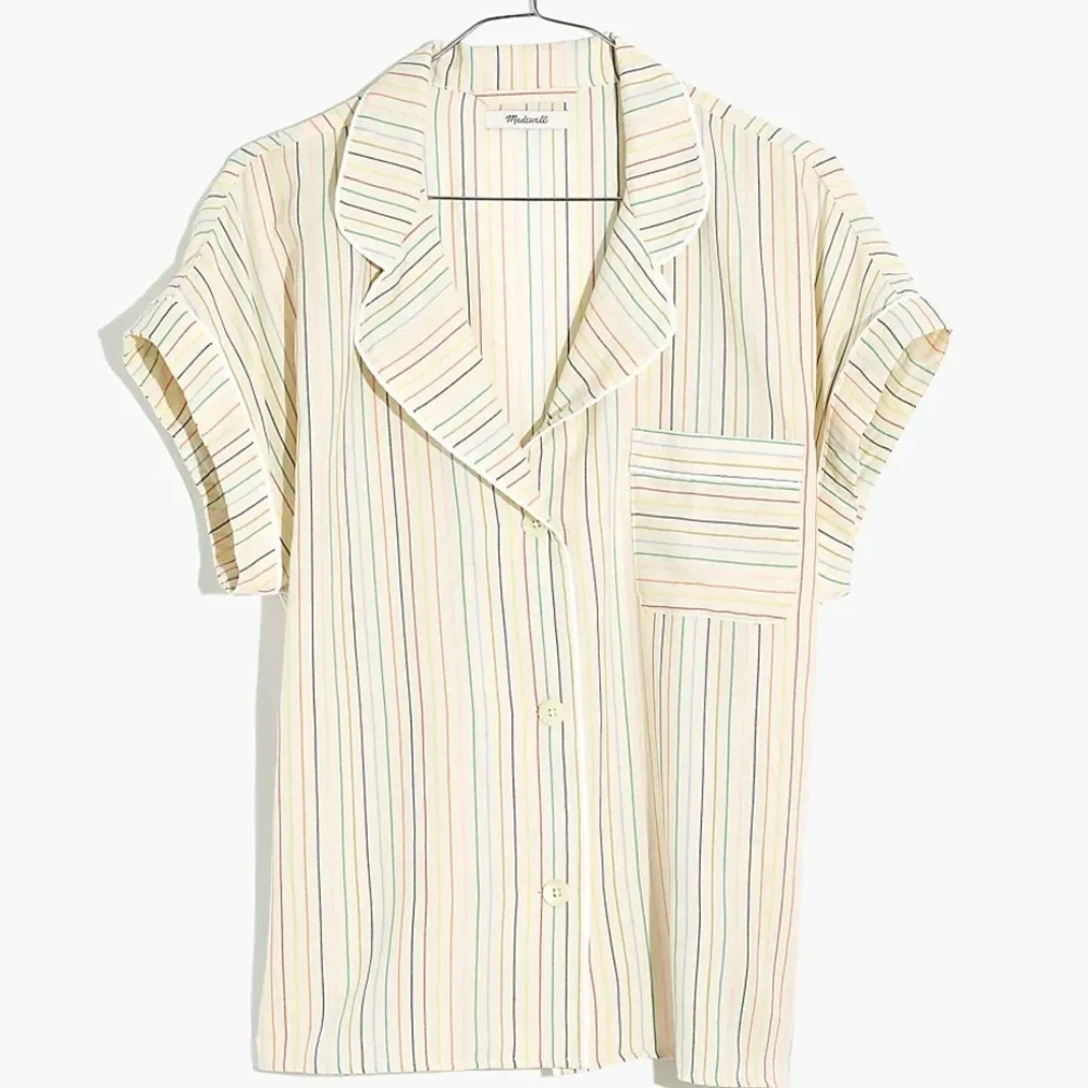 Madewell Bedtime Pajama Top in‎ Rainbow Stripe w/Pocket 100% Cotton Size Medium
